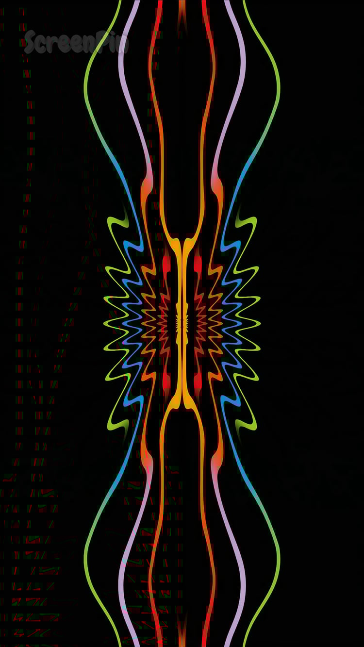 Flowing multicolored lines on a black background, creating a vibrant and dynamic abstract digital composition.