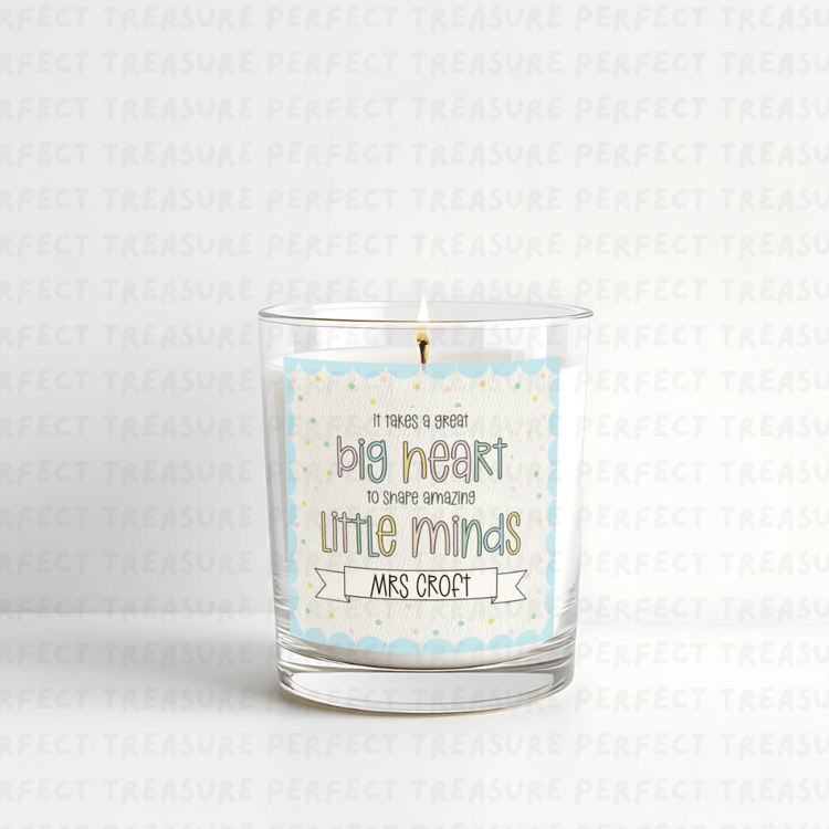 Show your appreciation with a beautiful personalised candle, made especially for the teachers who make a big difference every day. Each candle is customised with the teacher’s name and features a charming design – making it a heartfelt keepsake theyll tr