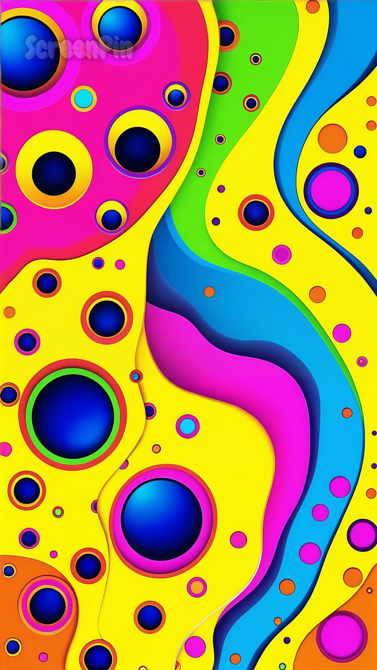 Abstract artwork of vibrant, flowing organic shapes with bold colors and smooth curves.