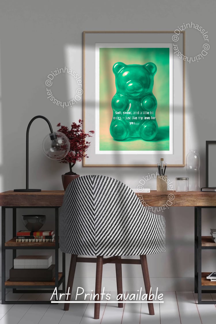 Gummy bear love quote wall art Unique gummy bear poster print perfect for modern wall displays, cozy spaces, and romantic home gift ideas.