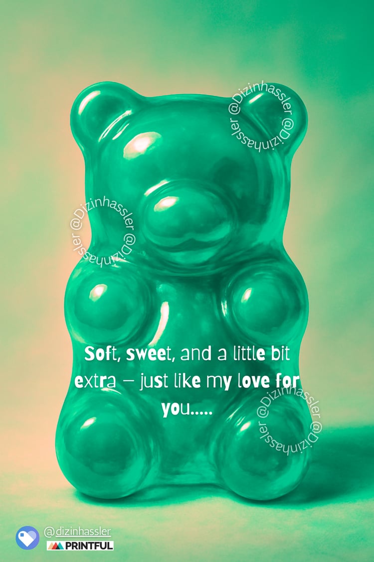 Modern living room wall art featuring a vibrant green gummy bear and a playful love message, perfect for home decor.