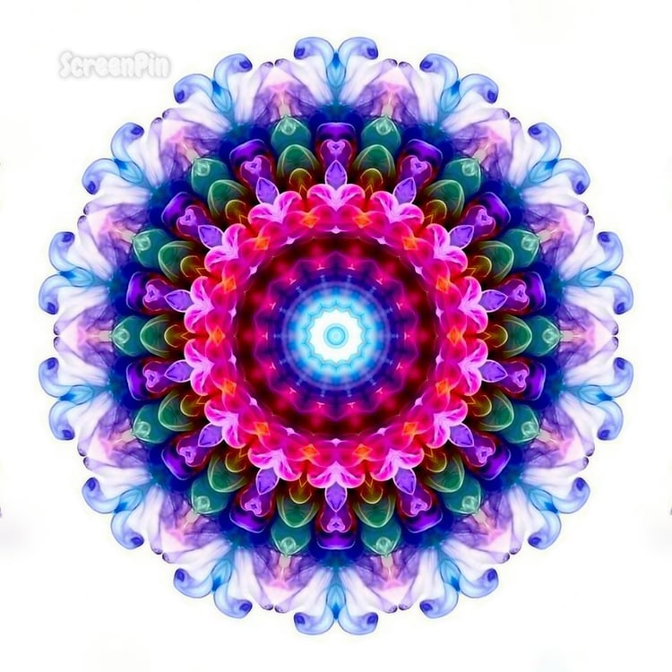 Multicolored mandala on a white background, detailed and symmetrical digital art