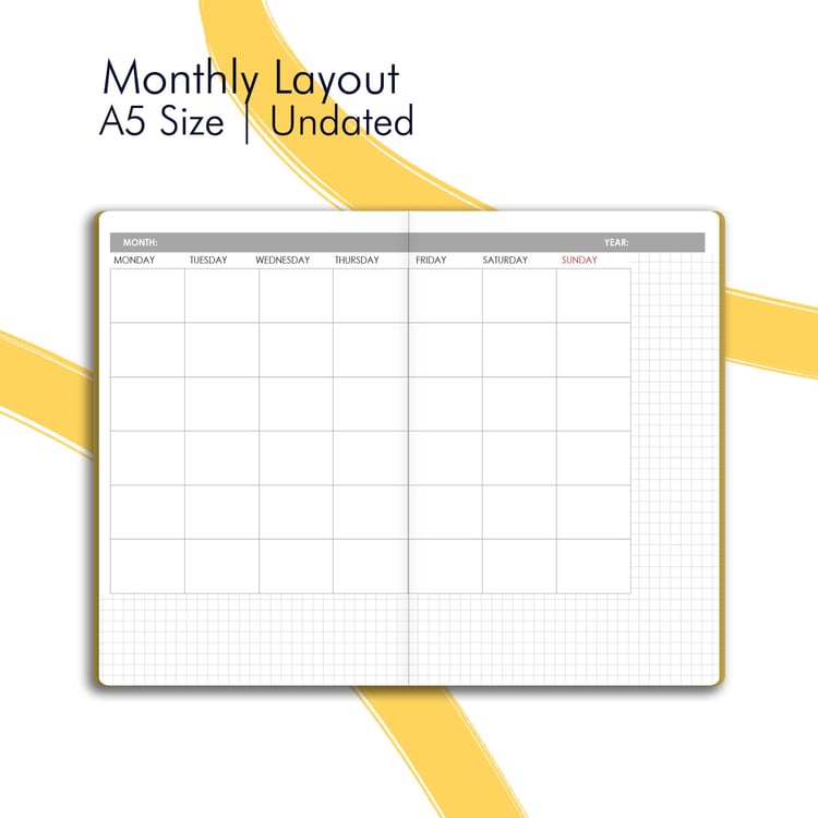 A5 Undated Monthly Pages Layout