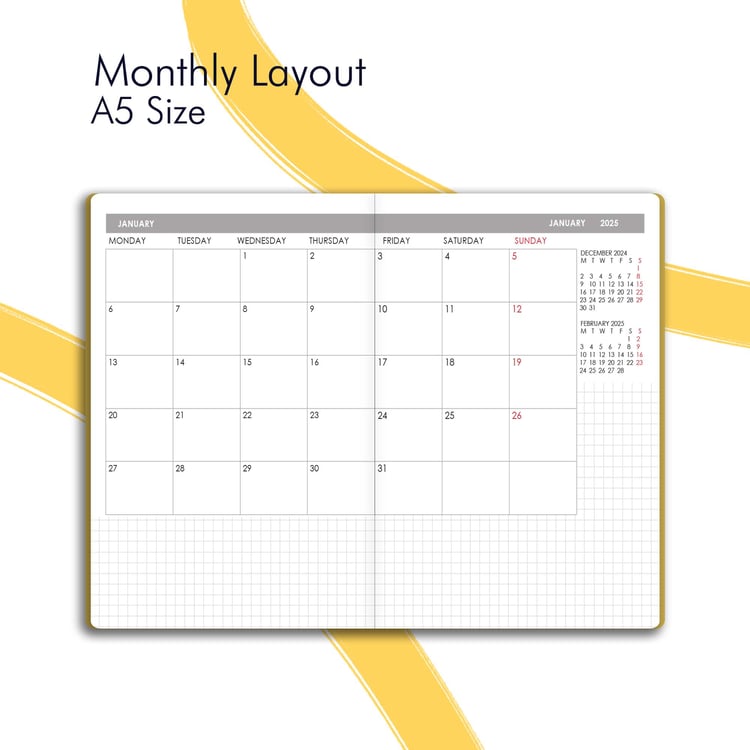 Dated monthly layout for planner