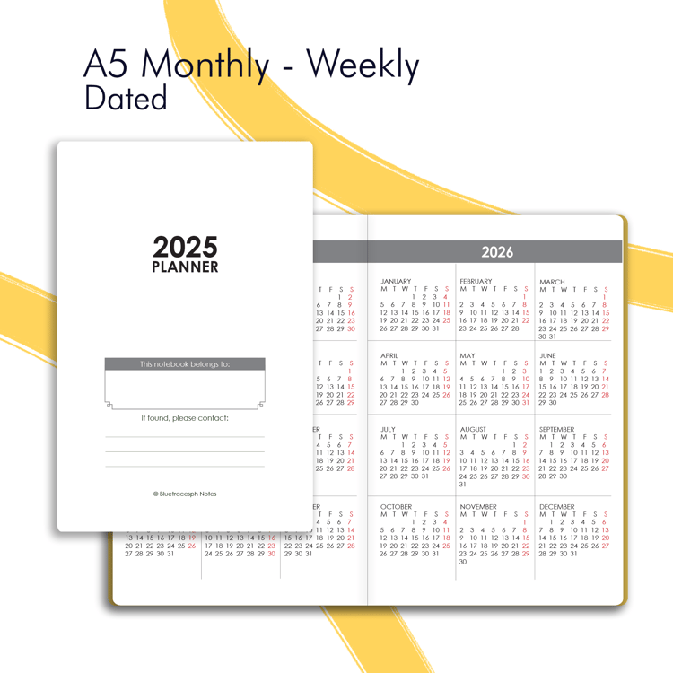 Calendar dates on a planner