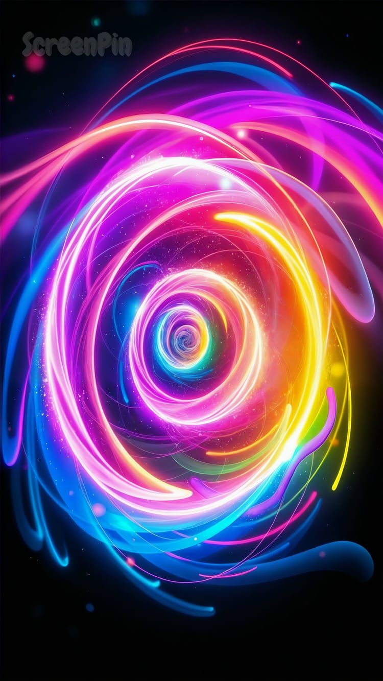 Colorful cosmic vortex swirling on a black background, abstract space-inspired digital art