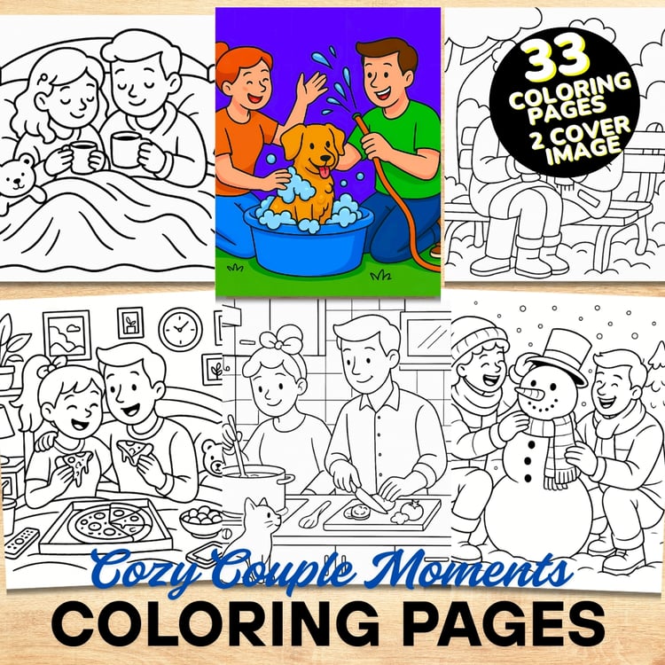 Couple Moments: 33 Pages Hygge and Cute Couples Coloring Book for Adults & Teens | Bold and easy Coloring Pages | Instant Download by PDF