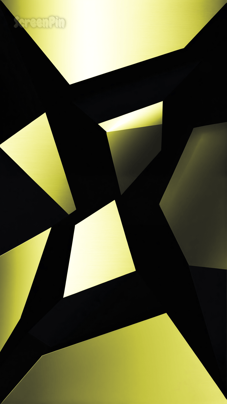 Yellow irregular-shaped blocks floating on a black background in a bold abstract digital design