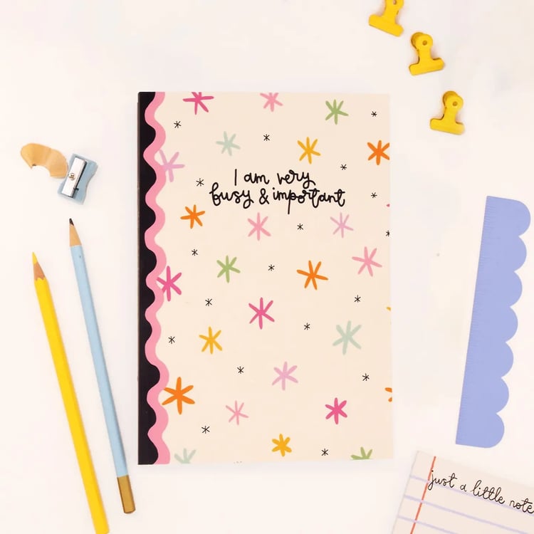 “A5 notebook – I Am Very Busy & Important – bold, funny journal for notes, planning and productivity.”