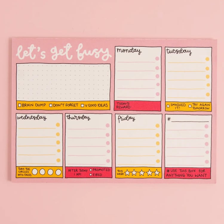 “A5 pastel week planner notepad – weekly layout for organising tasks, appointments and goals.”