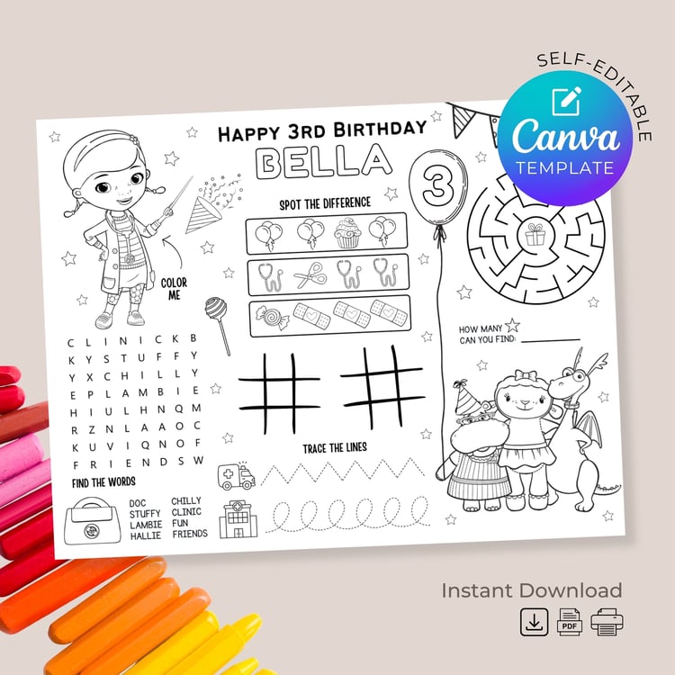 Doc McStuffins Birthday Placemat Activity Page