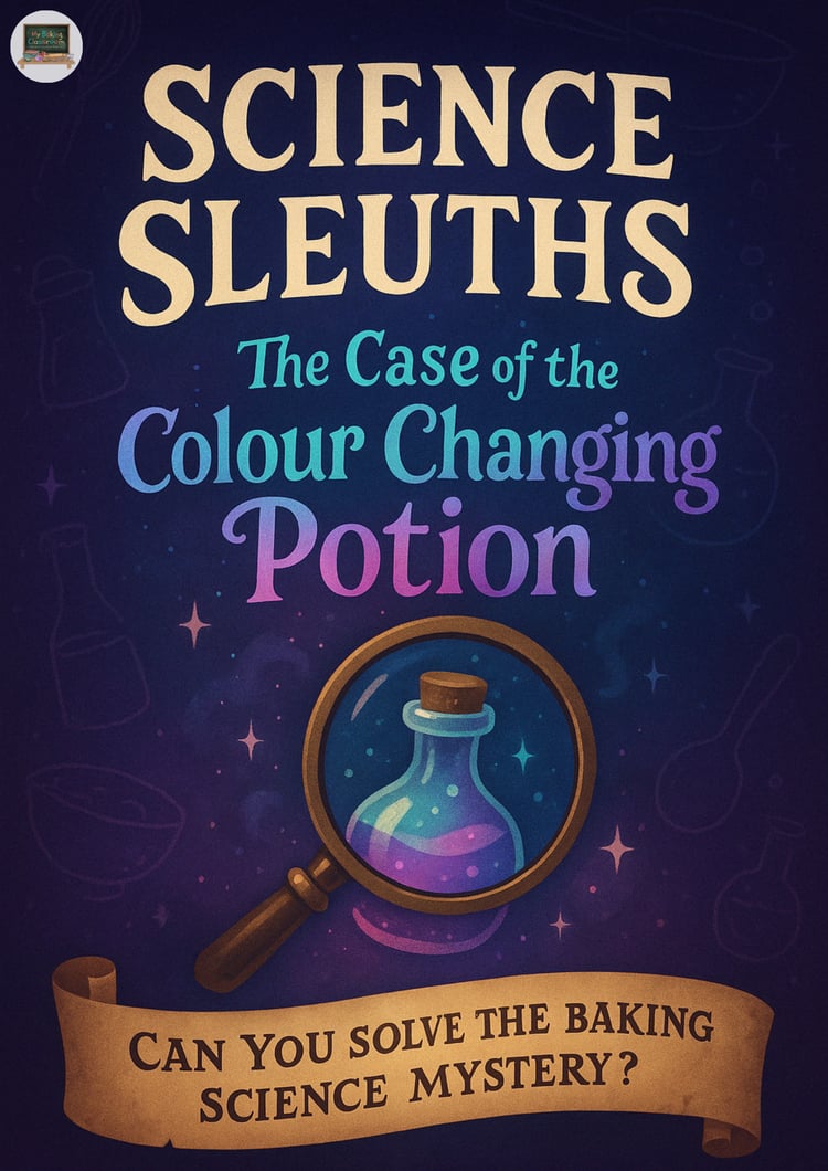 Cover page showing magnifying glass and potion bottle with star bursts