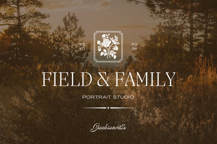 logo design featuring hand drawn, vintage-inspired floral bouquet illustration and says Field & Family Portrait Studio