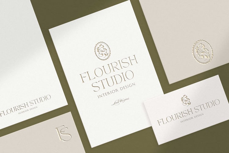 vintage-inspired floral stem illustration logo design that says Flourish Studio
