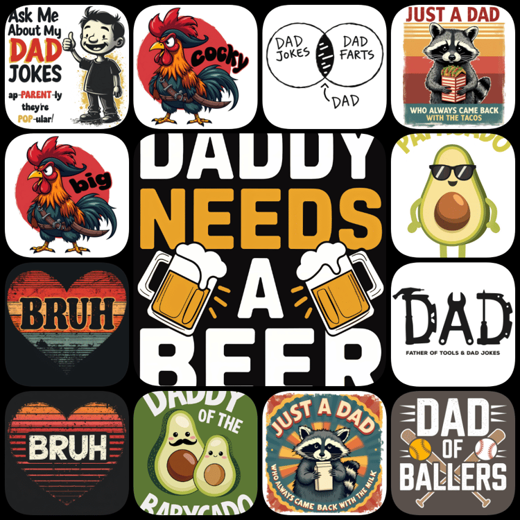 135 high-resolution Fathers Day images (PNG, JPG, SVG) for Dads, Grandpas & Stepdads! Includes funny, heartfelt & boutique-style designs. Instant Google Drive download. Father’s Day clipart, Dad SVG bundle, Funny dad quotes PNG, Stepdad PNG design, Grand