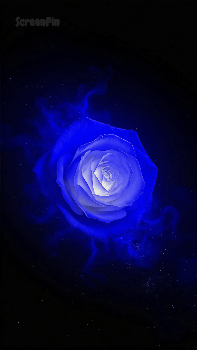 Surreal digital artwork of a blue rose blending into a cosmic nebula with starry space elements