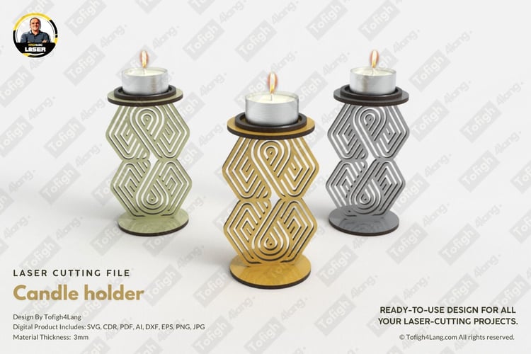 Elegant Geometric Candle Holder – Laser Cut Design Files (SVG, DXF, AI, PDF, CDR, EPS