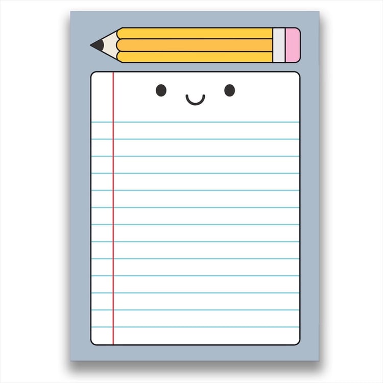 “Happy Stationery kawaii notepad – cute A6 memo pad with pastel colours and adorable characters for notes and lists.