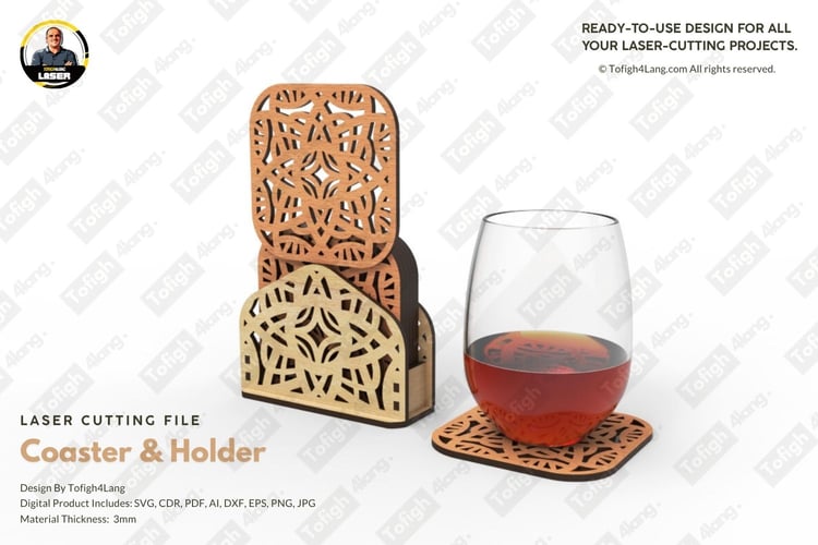 Modern Coaster & Holder Set Laser Cutting File