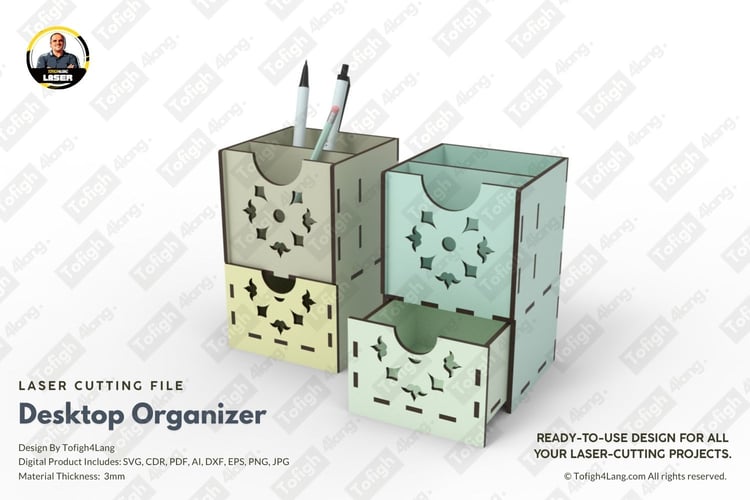 Elegant Desktop Organizer | Desk Organizer | Pen Holder | Laser Cutting File | Laser Cut File