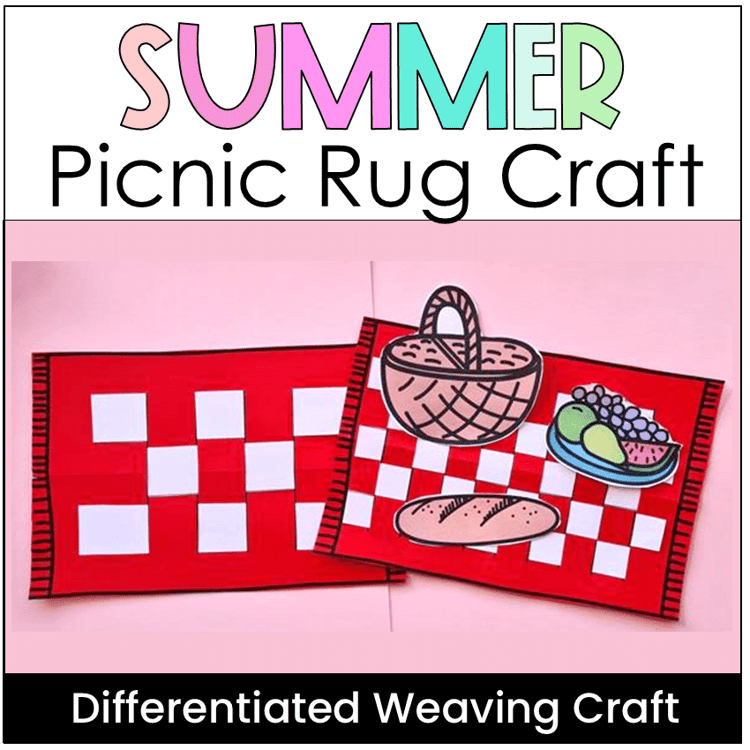 Differentiated weaving craft to make a summer picnic rug.