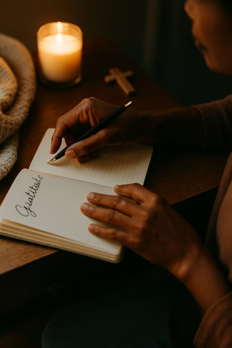 woman practicing evening quiet time