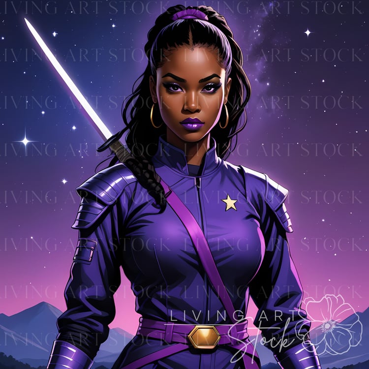 Black woman Ninja wearing purple
