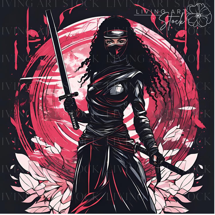 black woman ninja fighter cartoon art