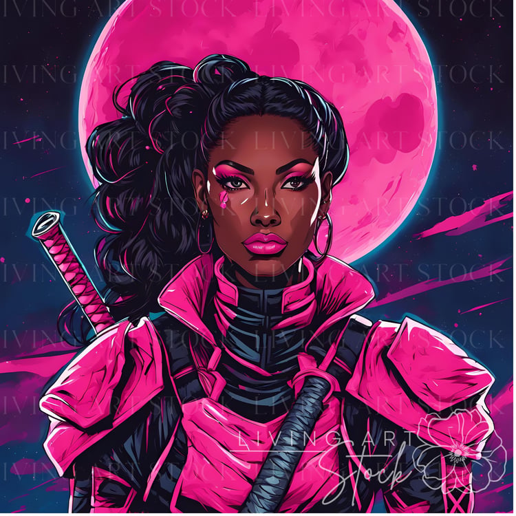 Black woman warrior pink character design illustration, black women stock images