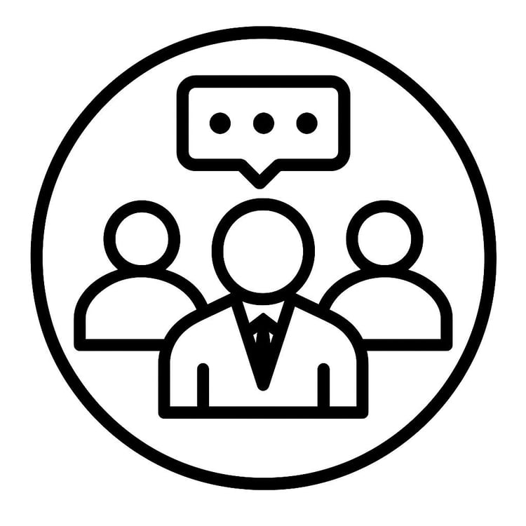 Mentorship icon showing leader and group conversation.