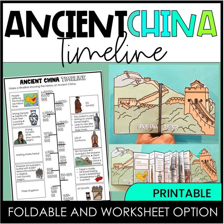 Ancient China timeline activity with foldable and worksheet option