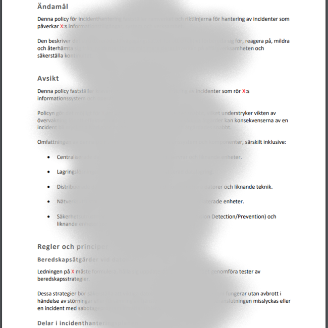 Policymall för Incidenthantering exempelt