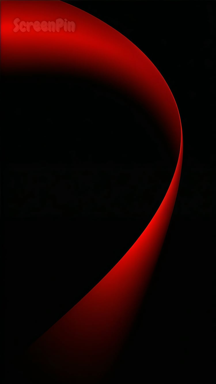 Minimalist abstract wallpaper with a flowing red ribbon on a black background