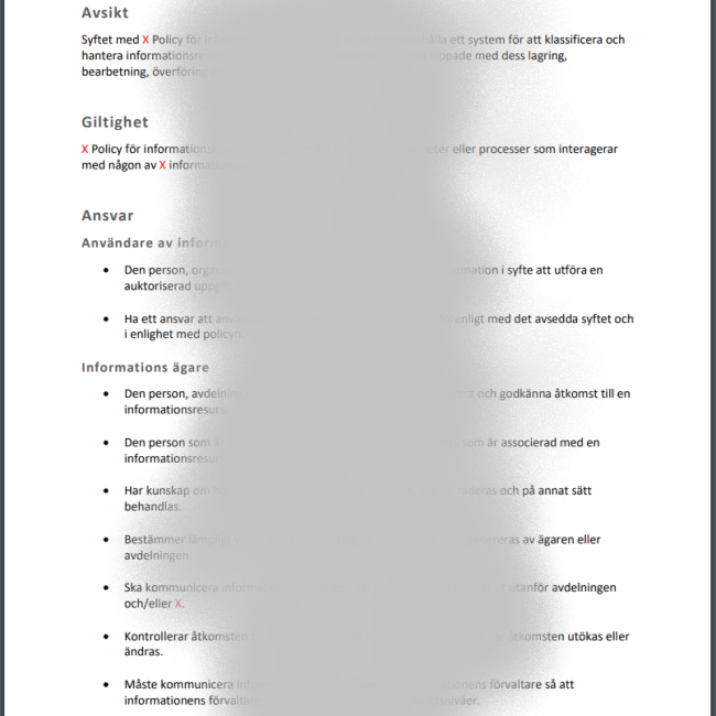 Exempel policymall för informationsklassificering