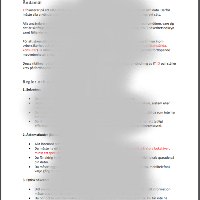 Exempel policymall riktlinjer för IT-användning