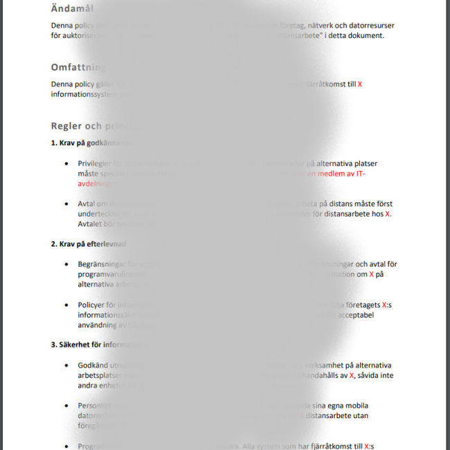 Exempel policymall för fjärråtkomst