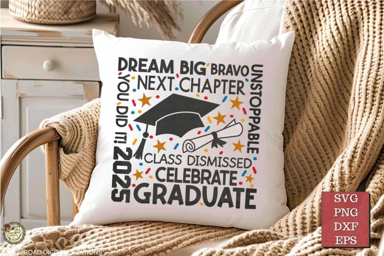 Graduation Subway Art SVG file with cap, diploma, and confetti, perfect for Cricut and Silhouette