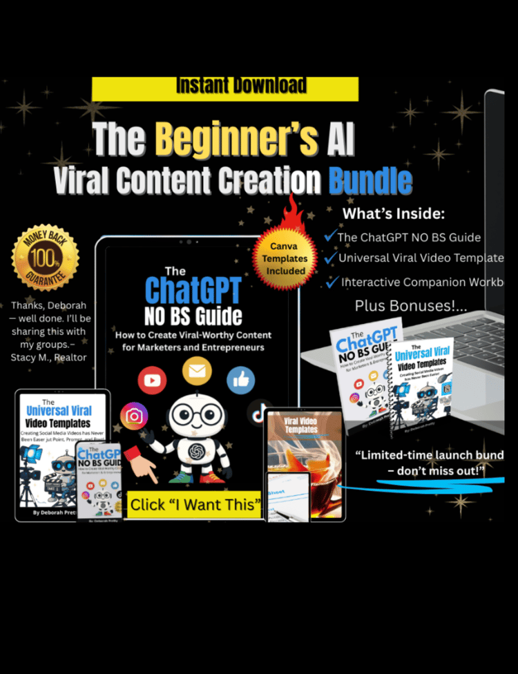 Cover of The ChatGPT NO BS Guide showing a digital marketing workbook for creating viral content faster with AI tools.