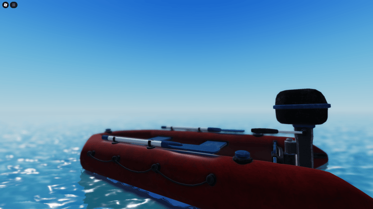 Roblox motor boat docked near a shoreline