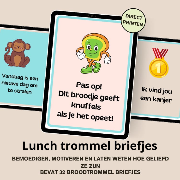 🌈 Broodtrommel Briefjes – Maak elke lunch extra leuk! 🌈 Wil je de lunch van je kind een vrolijk tintje geven? Met deze leuke broodtrommelbriefjes geef je elke dag een glimlach mee! ✨  ✅ Wat krijg je?  Een set van vrolijke briefjes om uit te printen  Liefd