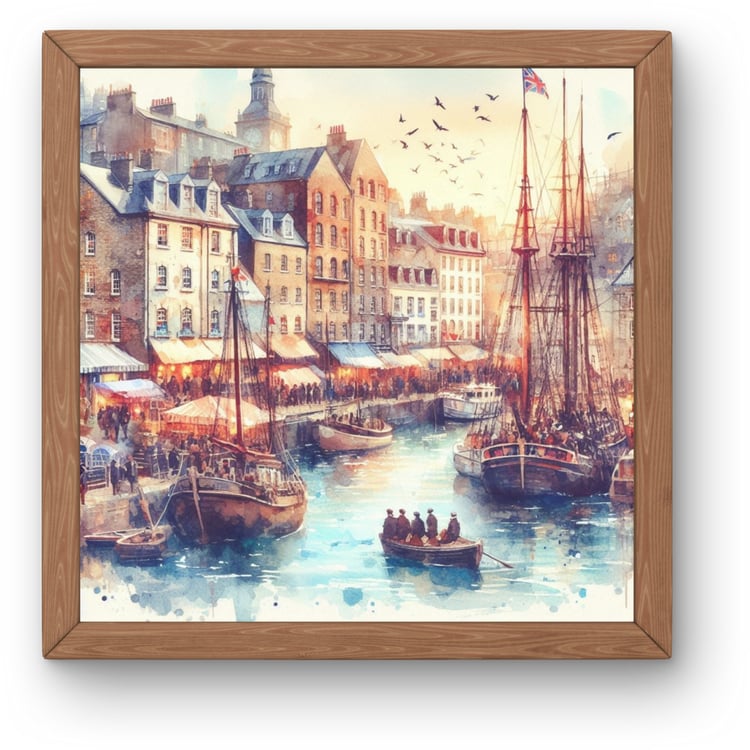 18th Century Port 19th Century Harbor Italian Port Watercolor Historic Ships Art Vintage Maritime Painting Mediterranean Seascape Old Italian Cityscape Watercolor Ships Illustration Nautical Wall Art Historical Seaport Print Classic Harbor Scene Antique M