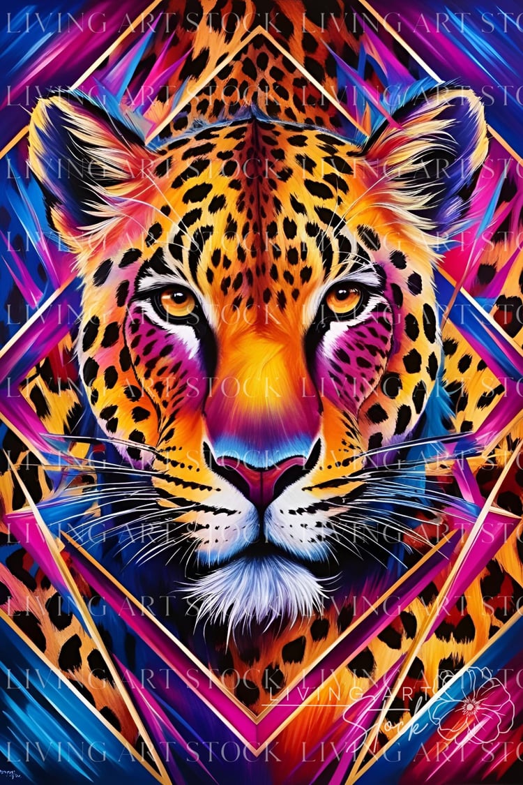 Cheetah face neon digital wallpaper, lockscreen background