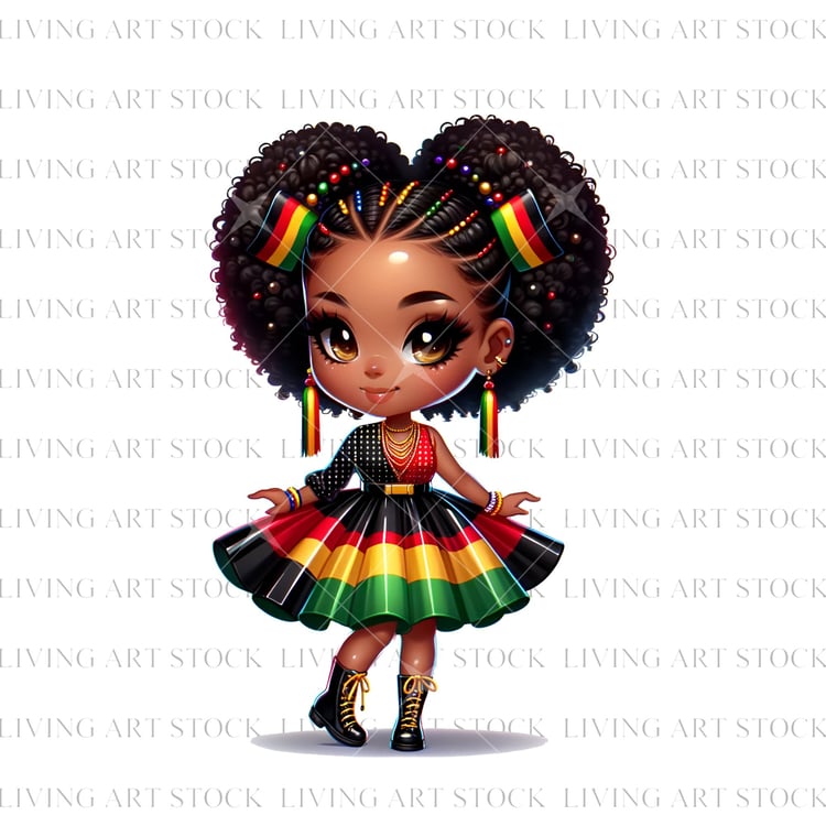 Black Chibi Miss Juneteenth Transparent Clipart Design