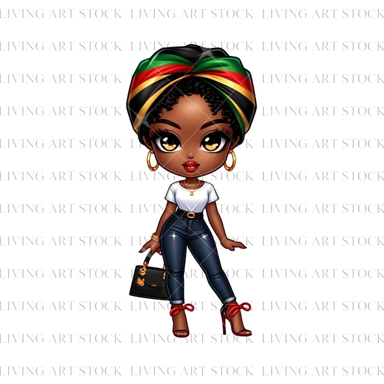 Black American juneteenth chibi PNG with transparent background
