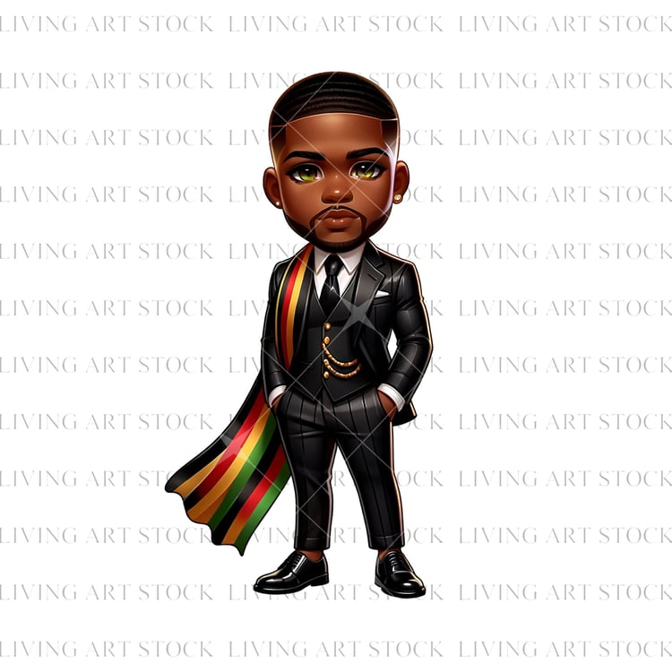 Black American Man Chibi Art with transparent background