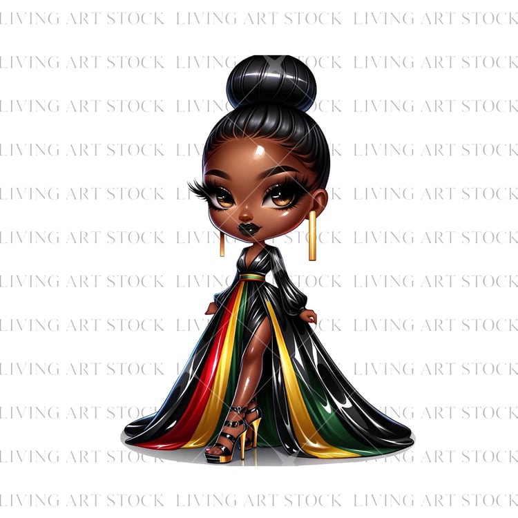 Formal Black American Chibi Juneteenth PNG Transparent Design