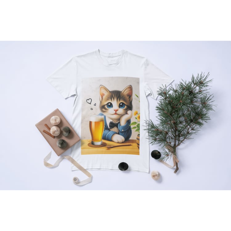 Funny cat with beer illustration  Realistic cat and beer art  Humorous feline drinking concept  Playful cat beer cartoon  Cute pet pub-themed design  Beer-loving cat poster  Whimsical animal drink artwork  Bar decor cat print  T-shirt design with cat and 