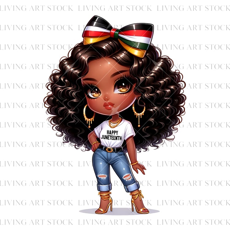 Chibi juneteenth Black Woman PNG Transparent Design