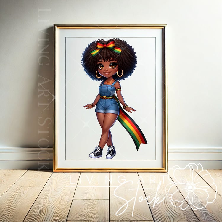 Juneteenth Chibi Black Girl wall art design
