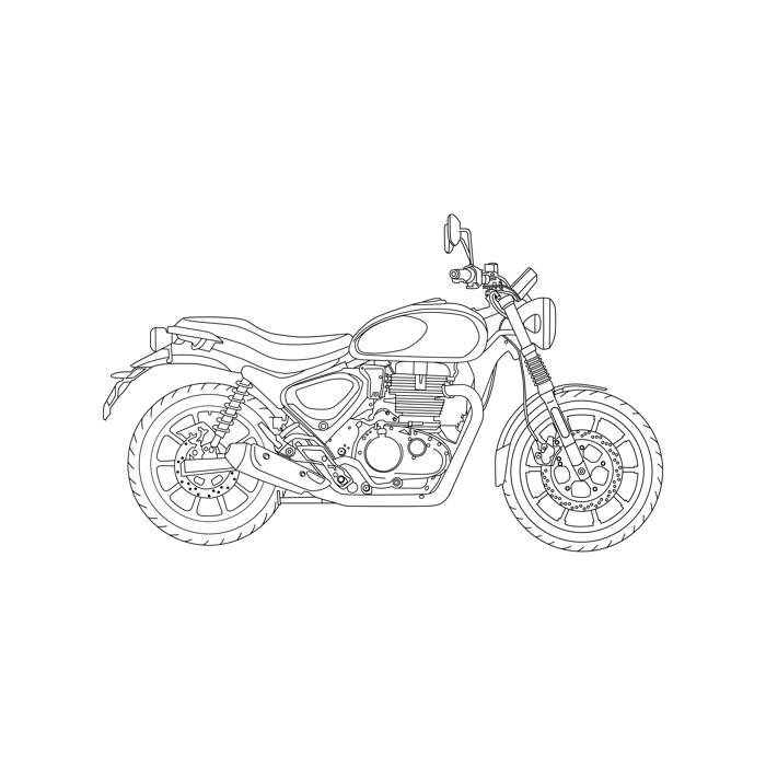 Free Download: Royal Enfield Hunter 350 Vector Illustration  Get a sleek and detailed vector outline illustration of the Royal Enfield Hunter 350 – absolutely free!  This high-quality artwork features a side-profile line-art representation of the iconic R
